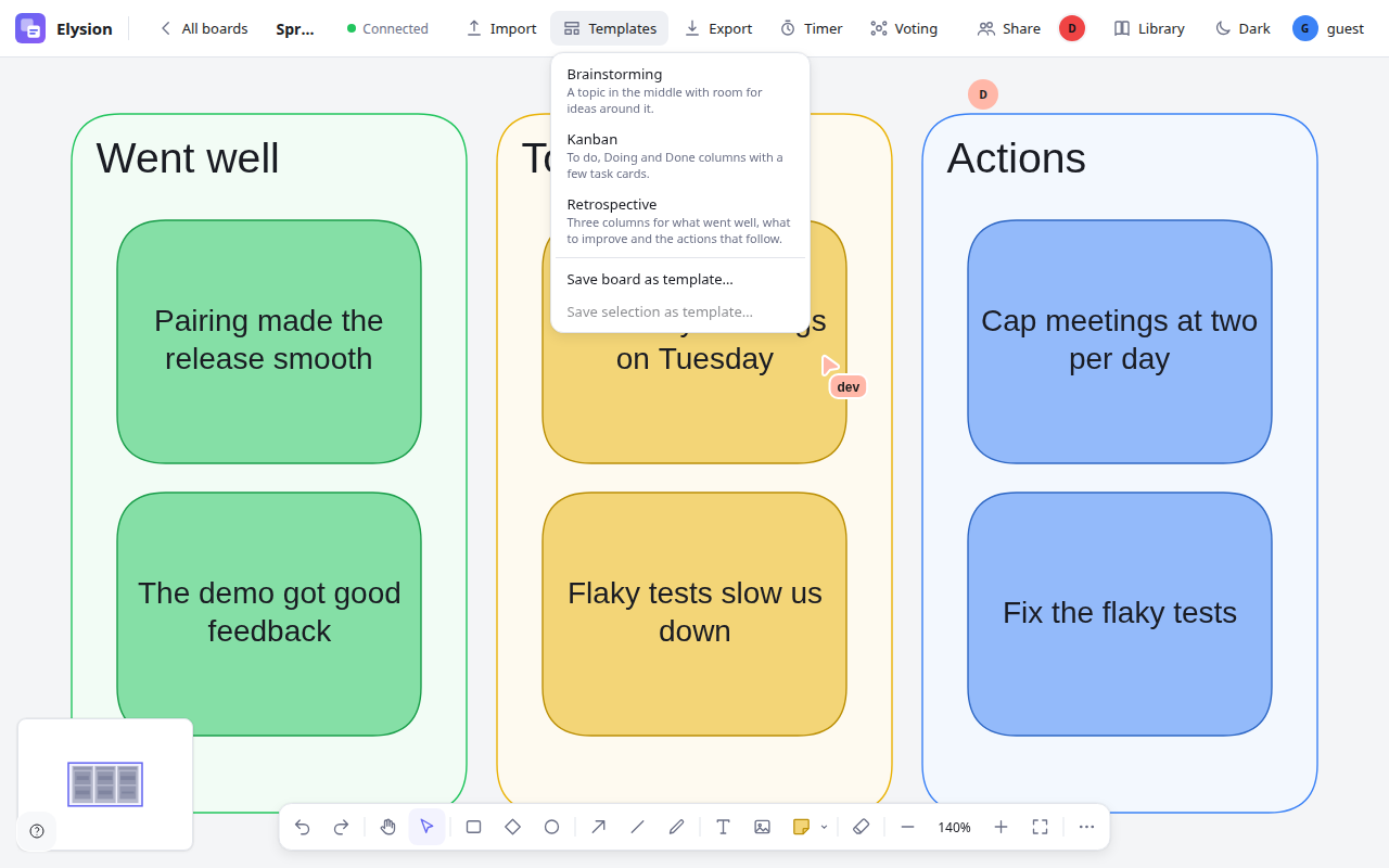 The templates menu